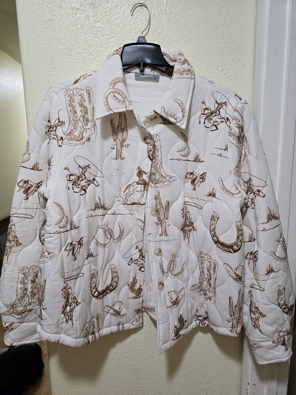 Blue B Quilted Western-Print Jacket in Cream and Brown